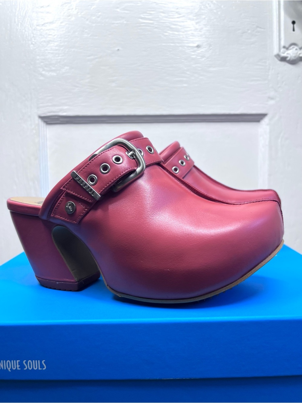 John Fluevog Match Leather Platform Mules - Prepare Family Terra Cotta with Box